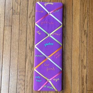 Purple Ribbon Photo Memo Board - Collage 26”x8” Flower Pin Accents